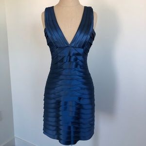 BCBG MAXAZRIA Blue Satin Dress Scalloped Edges